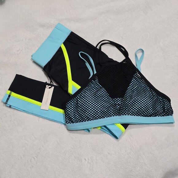 Lovers + Friends ✦ Aqua & Black Athleisure Set ✦ Mesh Sports Bra + Leggings S - Picture 3 of 10